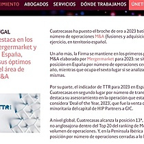 Cuatrecasas cierra el ejercicio 2023 con excelentes resultados para Espaa en los rankings de M&A